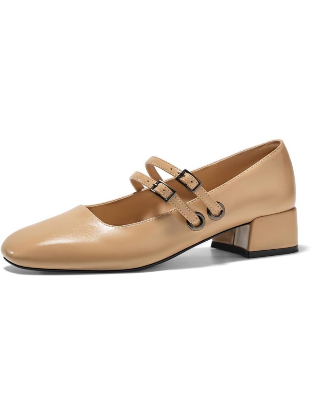 〽️Women's Nude Mary Jane Low Heels Closed Square Toe Double Strap Shoes